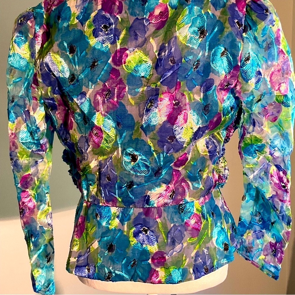 Rare Vintage Patra Made USA 80s 90s Floral Peplum Blouse Size 10 - Picture 7 of 16